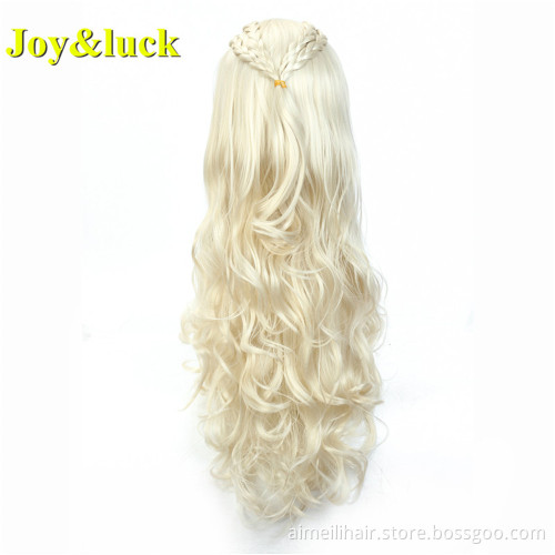 24inch Long Natural Wavy Wig Wholesale Price Blonde Gold Braided Hair Style Costume Cosplay Wig for Women Synthetic Hair Wigs